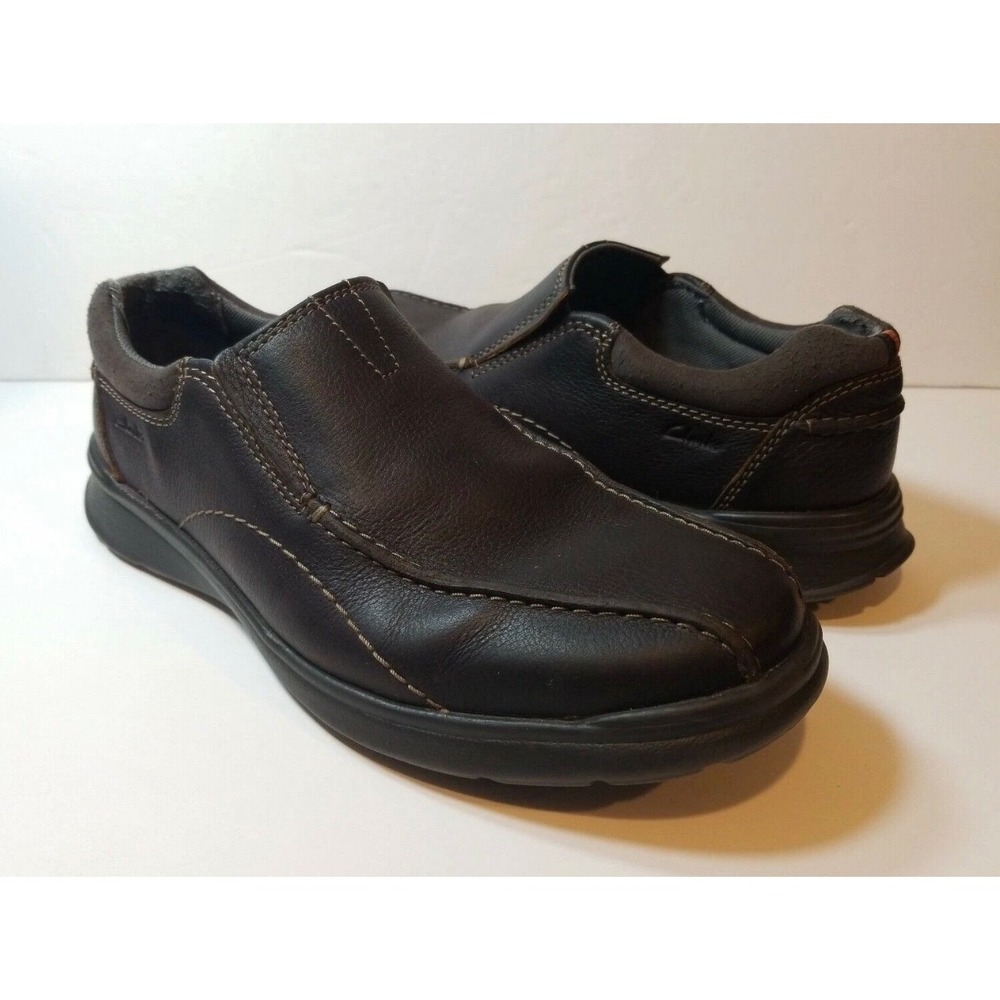 Clarks Collection Mens Dark Brown Leather Slip On Loafers Moc Toe Shoes Size 10M